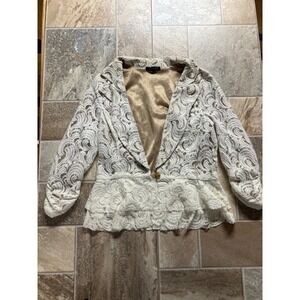 URBAN HEARTS White Lace Peplum Blazer Jacket Women's Size L